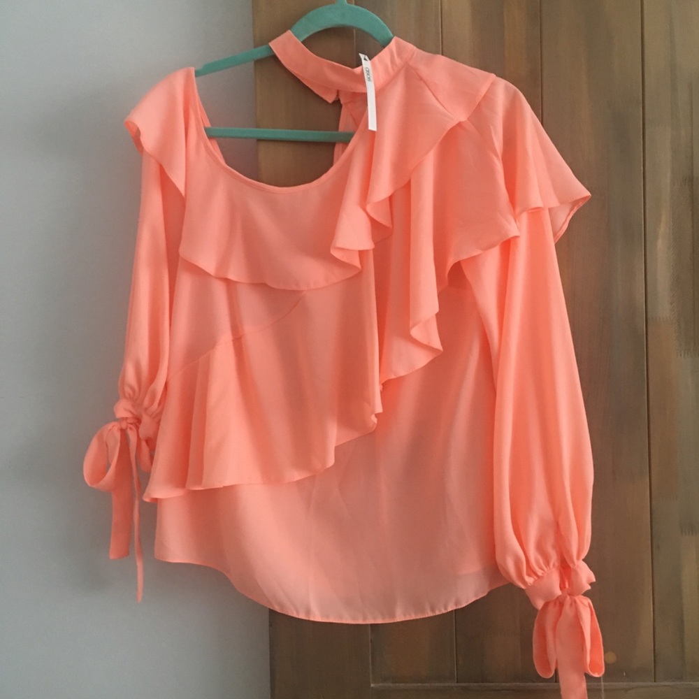ASOS Ruffle Blouse with Exposed Shoulder - Picture 2 of 4